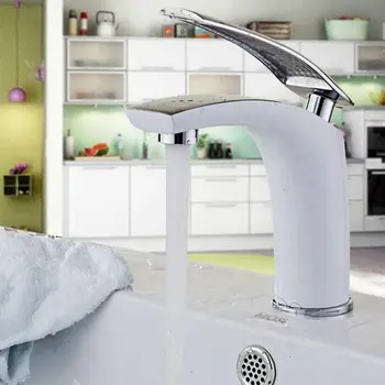 Rubinetto miscelatore monocomando per lavabo Rubinetto per bagno bianco per lavabo da bagno Maniglie per miscelatore acqua calda fredda con lega di zinco 1