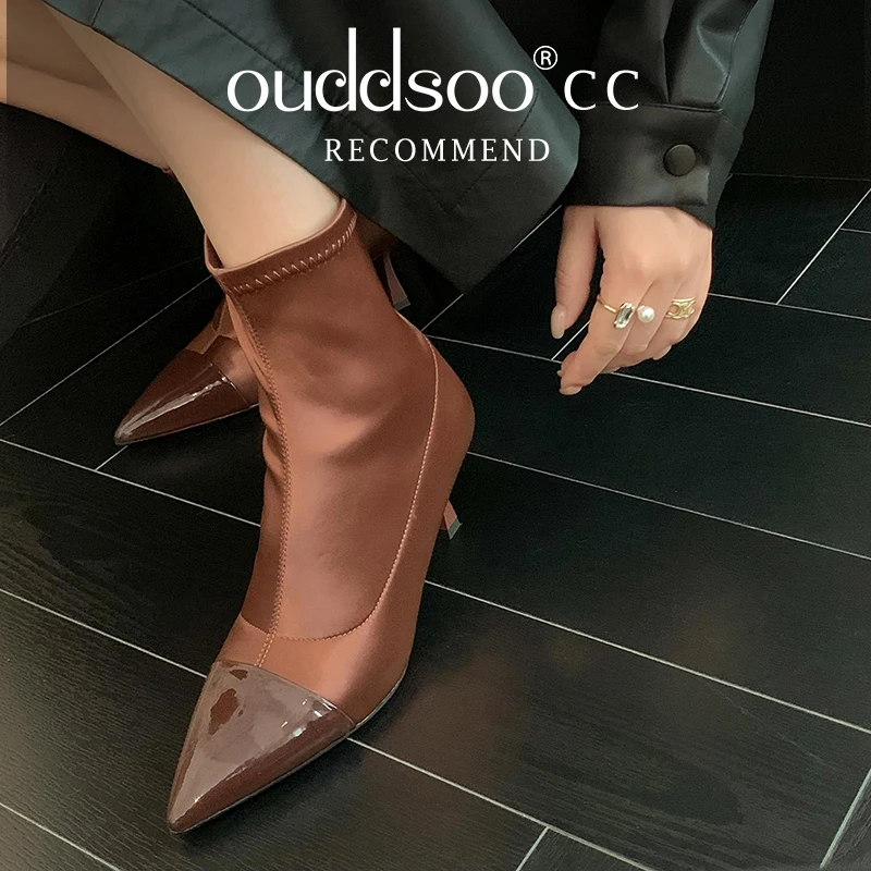 

ODS Women Boots High Heels Shoes Luxury Designer Boots-Women Stiletto Ankle Pointy Fashion Stockings Rubber 2024 Ladies Lace-Up