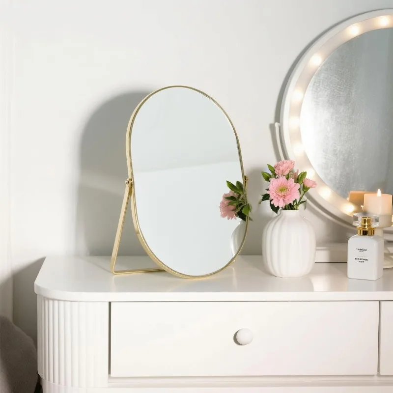 화장품 거울 메이크업 거울 1PC 휴대용 접이식 타원형 데스크탑 드레싱 테이블 침실 기숙사 여행용 스타일