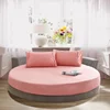 1/3PCS Cotton Fitted Sheet with Elastic Band Bed Linen for Round Mattress Cover Solid Color Queen Size Bedspread with Pillowcase 3