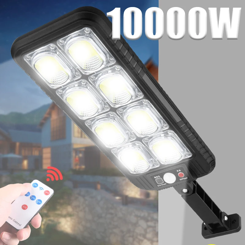 

10000W New Outdoor Solar Street Light High Power Ultra Bright COB Human Sensing Waterproof Garage Courtyard Lighting Spotlight