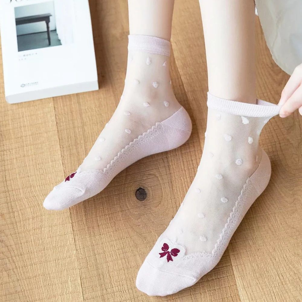 Ladies Glass Silk Socks 10 Pairs Fashion Sheer Mesh Women Ultrathin Dots Transparent Crystal Lace Fabulous Elastic Ankle Socks