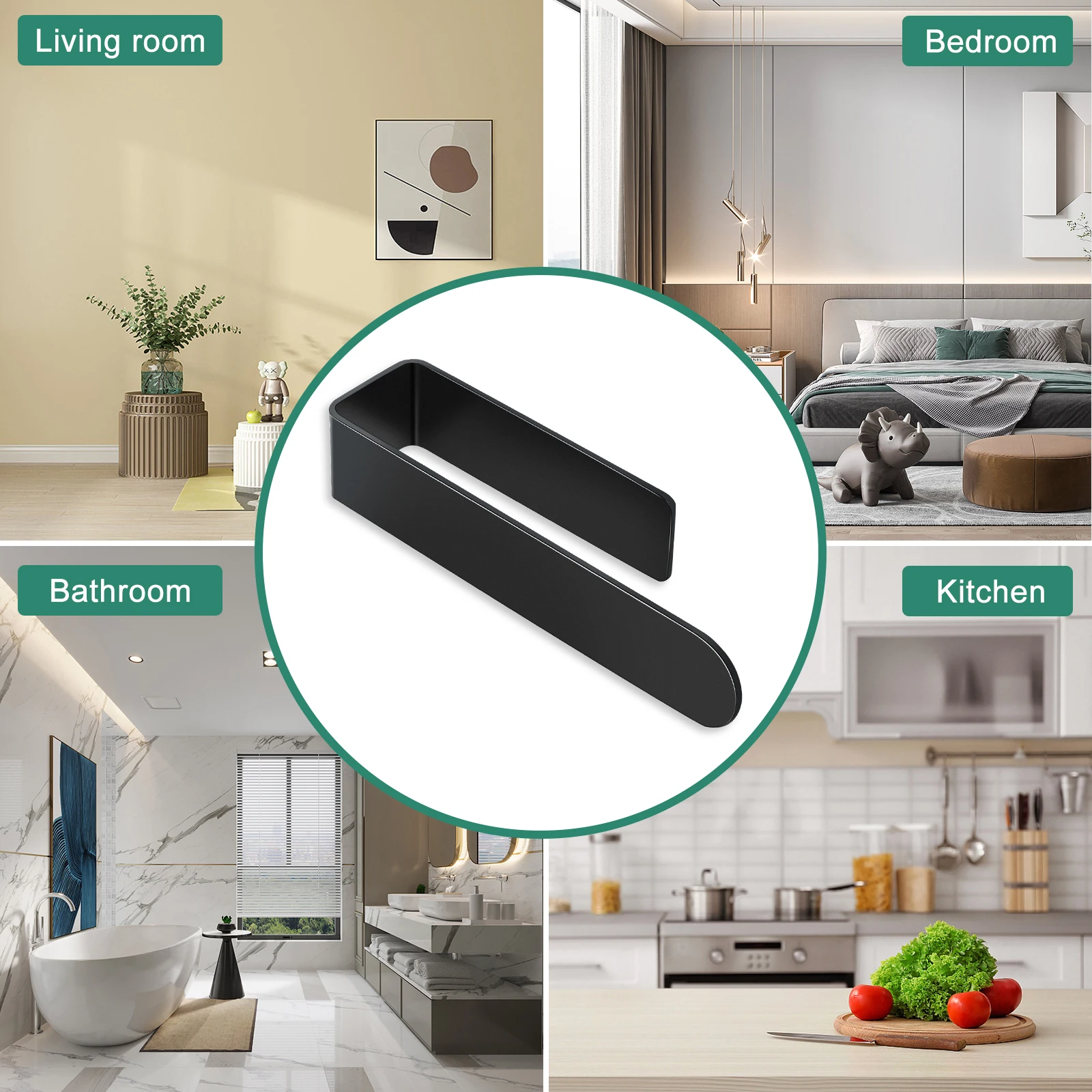 Self-Adhesive Towel Rack without Drilling, Black Towel Holder, Bathroom Hanger, Kitchen Accessories