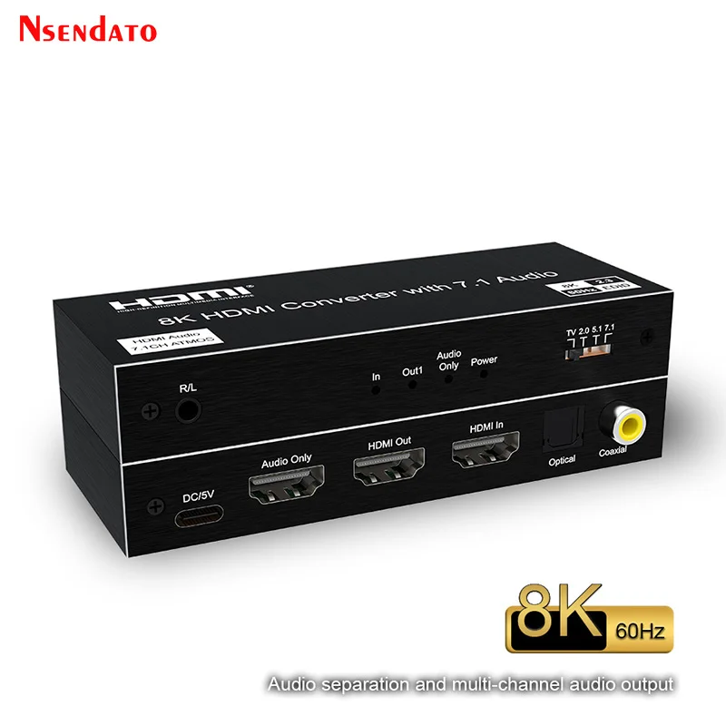 HDMI Audio Extractor 4K 120Hz 8K 60Hz Support 7.1 5.1 Dolby Atmos Digital HDMI Audio Splitter Converter for TV PC Amplifier