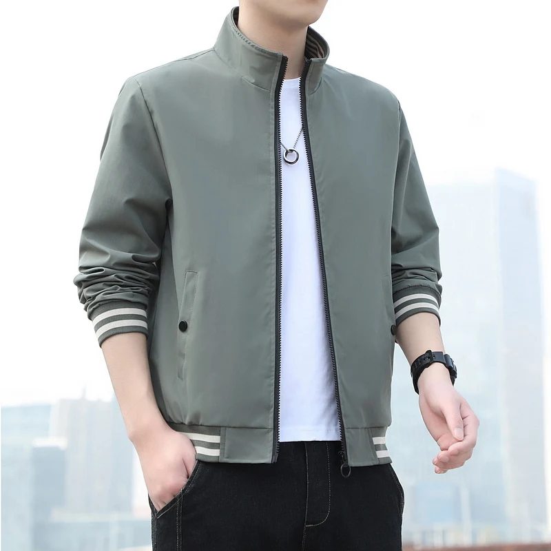 Spring and Autumn Jackets Mens Coats Streetwear Standard Collar Striped Patchwork Fashion Clothing Trends Slim Fit