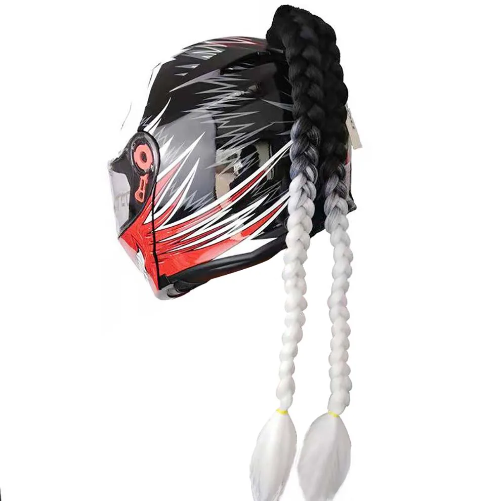 thumbnail image 1 of Recién llegado, casco trenzado para motocicleta, casco para mujer, trenzas de 24 pulgadas con ventosa giratoria, coletas dobles, trenzas para casco, 1 of 5