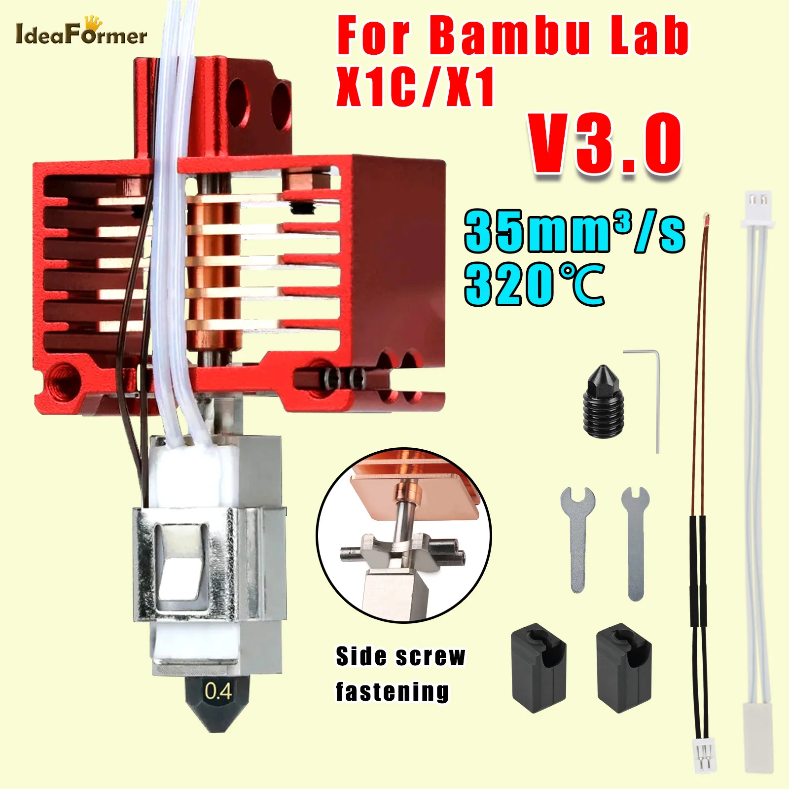 

Новое обновление 3,0 Hotend для Bambu Lab X1, фотоэлектрический комбинированный биметаллический подогреваемый блок, Твердая стальная сопла термистора Bamboo Bambulabs P1P