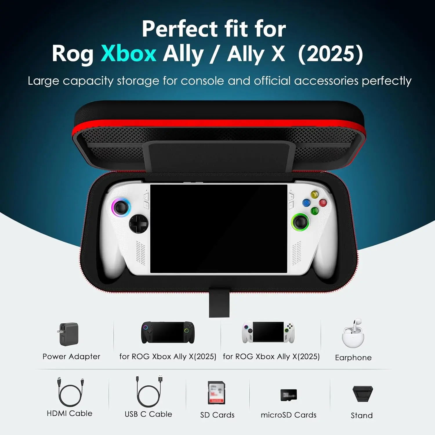 ROG Xbox Ally/Ally X (2025) 휴대용 보관 가방 (스크린 보호 필름 및 썸 그립 캡 포함), 충격 방지 방수 케이스