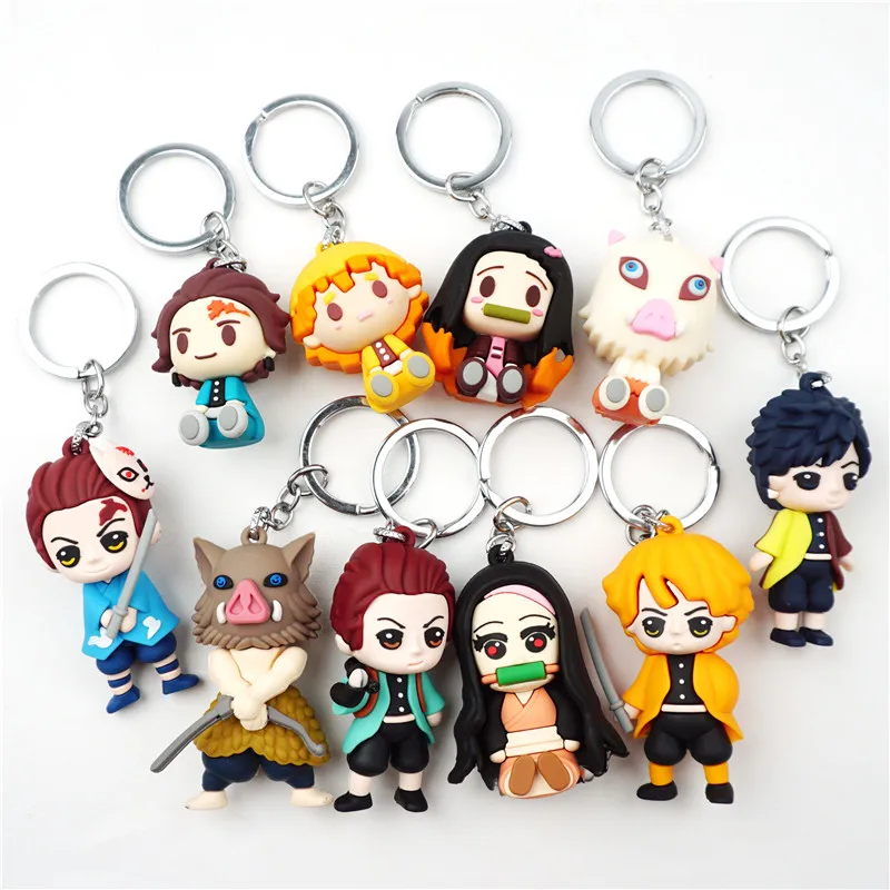 Anime Demon Slayer Keychain 3D Key Ring Kamado Nezuko Hashibira Inosuke Tomioka Giyuu Key Chains
