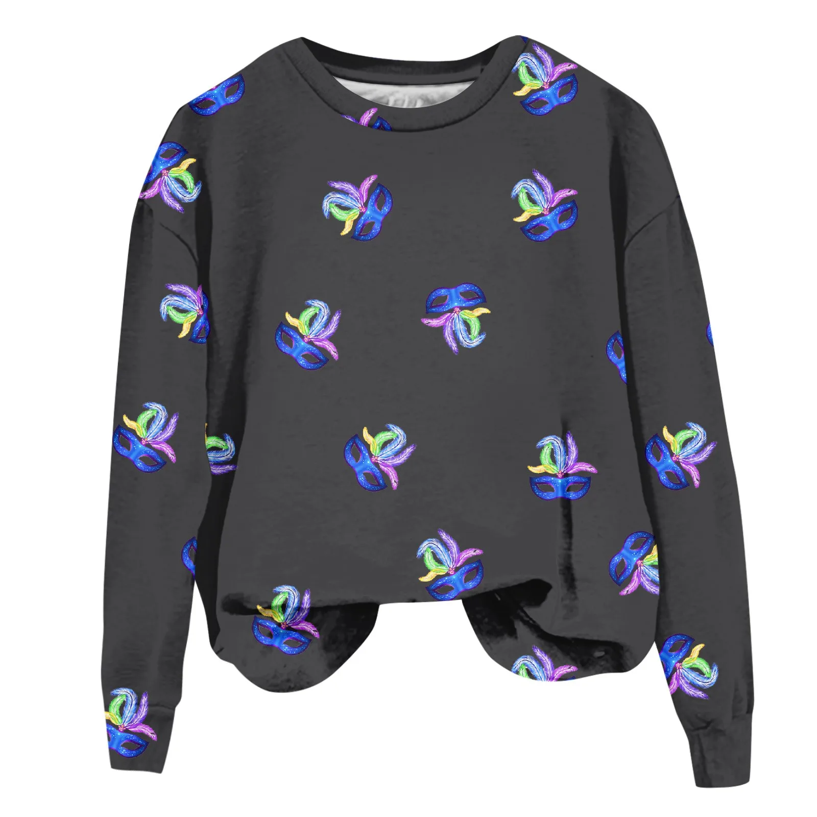

Women'S New Pullover Tops Carnival Print Solid Color Tops Spring Autumn Casual Round Collar Sweatshirt Regular Top Pullover