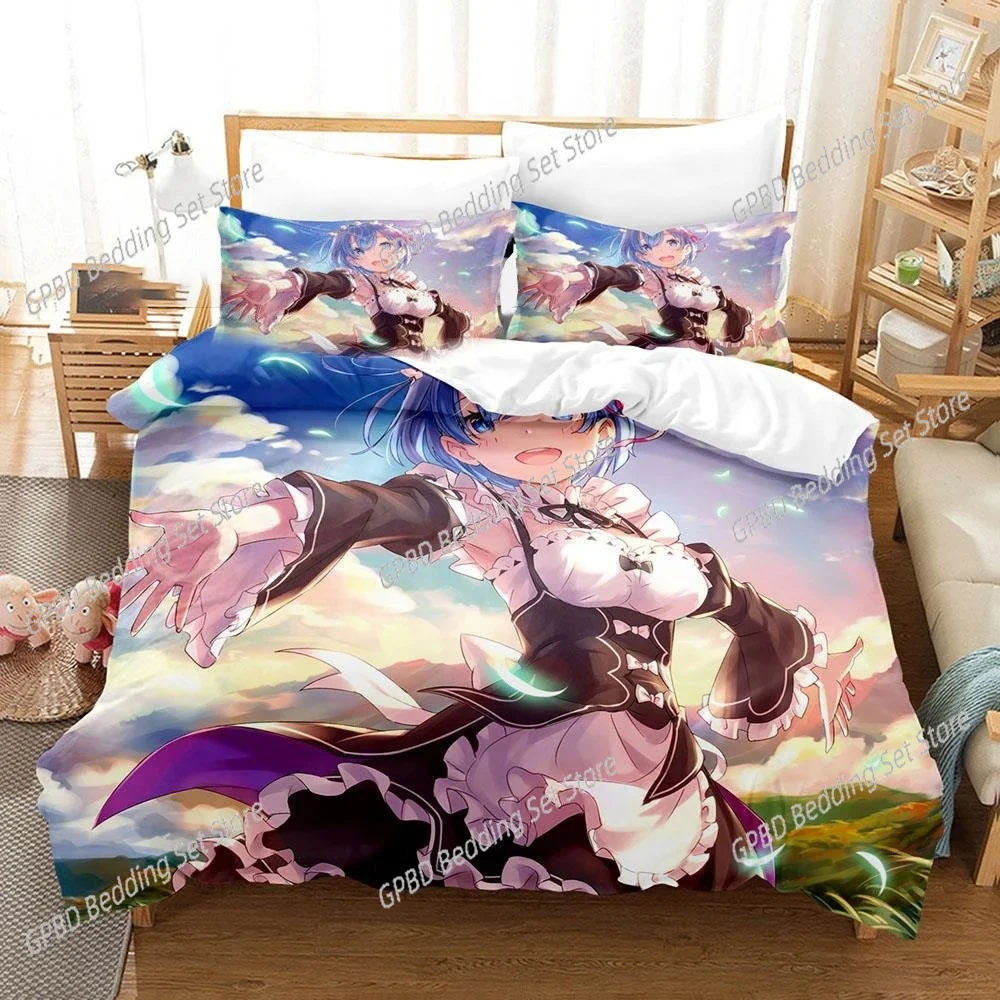 3D Printed Anime Re Zero Rem Ram Emilia Bedding Set Boys Girls Twin Queen Size Duvet Cover Pillowcase Bed Kids Adult Hom Textile 3