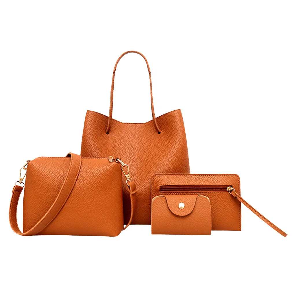 4pcs/Set Pu Leather Handbag Shoulder Bags Purse Set Tote Bag Crossbody Bag Wallet Purse Messenger Satchel For Women 2024