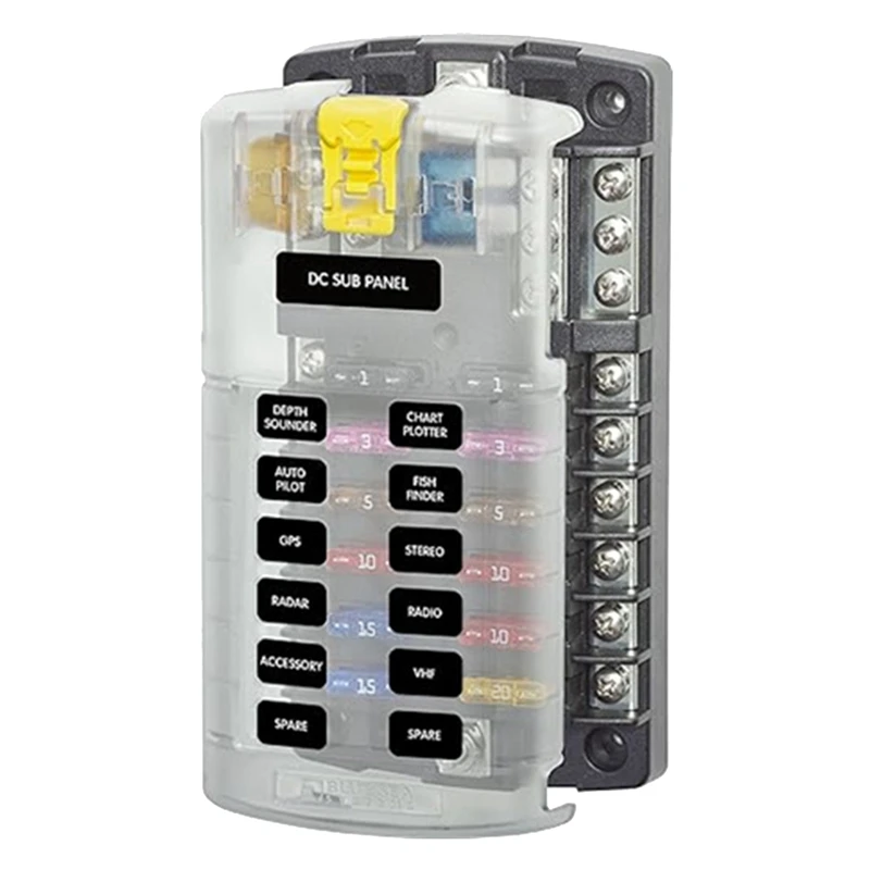 

1 Piece Car Boat Fuse Box Holder Plastic 5026 ST Blade Fuse Block 32V100A 12 Circuit With Ground And Cover