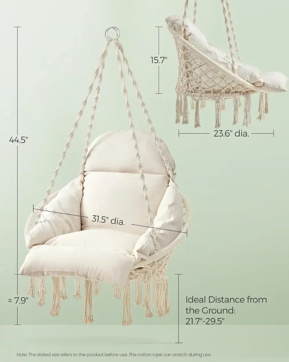 Hanging Chair, Hammock Chair with Large, Thick Cushion, Chair for Bedroom, Patio, Balcony, Garden, Living Room 2