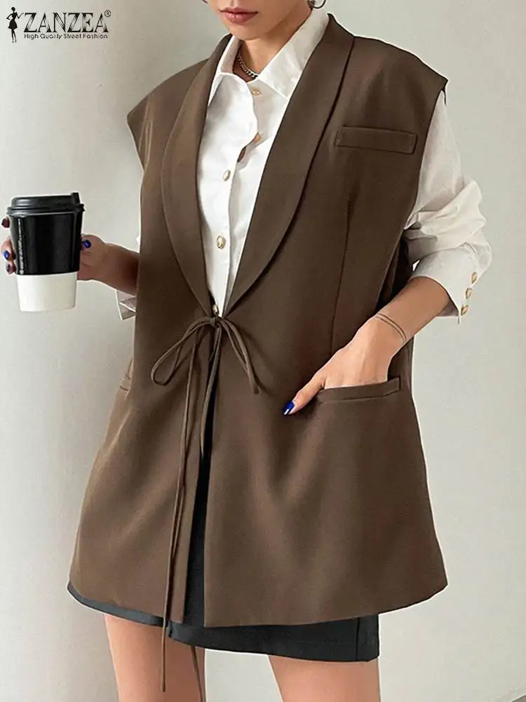 Polyester Sleeveless Blazer for Women Casual Summer