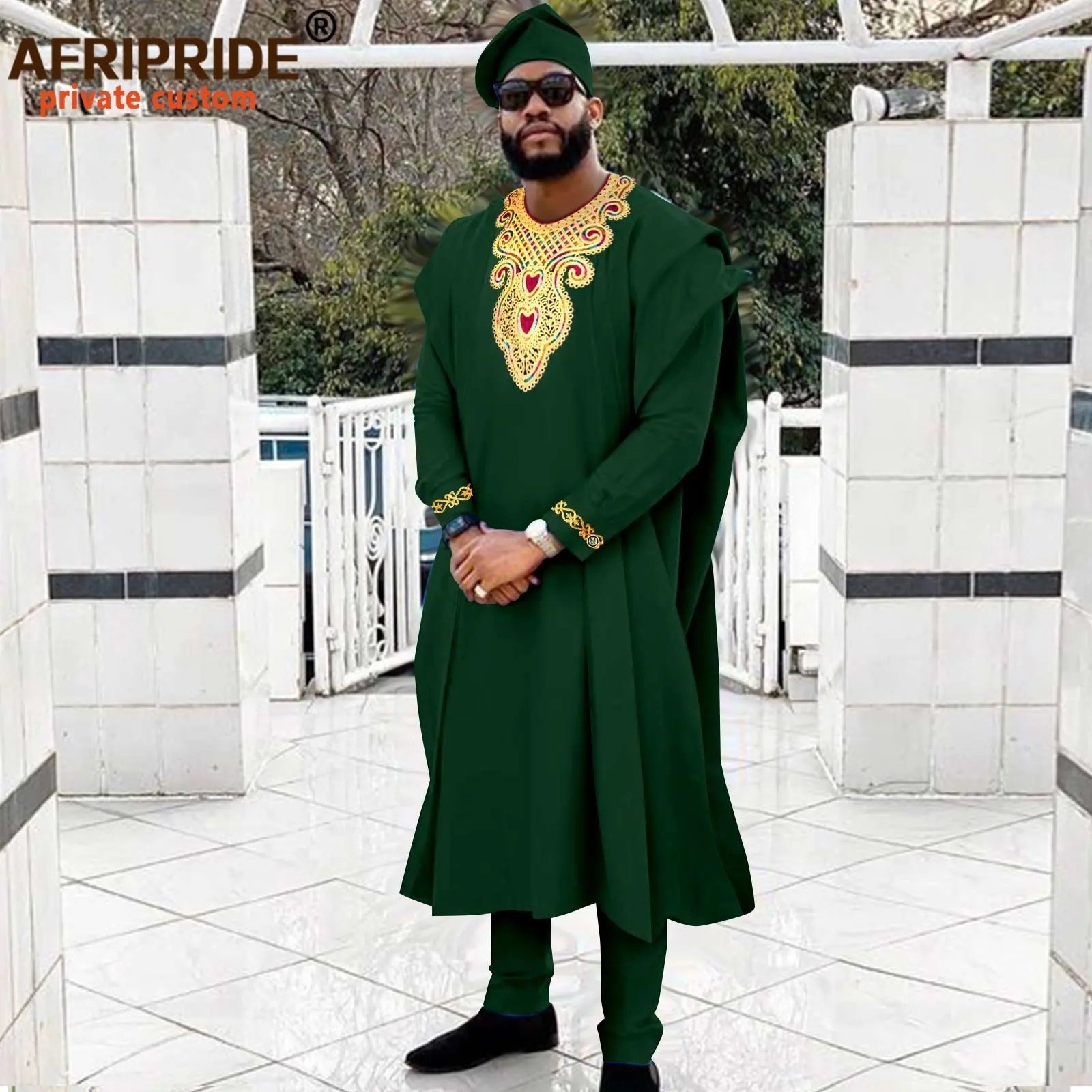 African Clothes for Men Agbada Robe Shirts Pants and Tribal Hat Set Dashiki Outfits Plus Size Traditional Attire A2316027