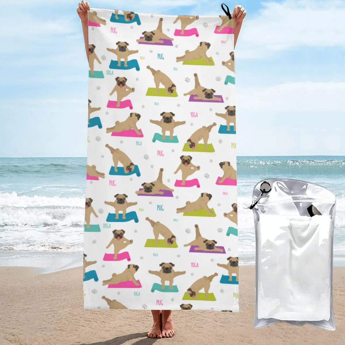 

Yoga Dogs PosesRxercises Pug Merch Towel for Beach Summer New Arrival Microfiber Shower Towel Sandproof Quick Dry Surf Towels