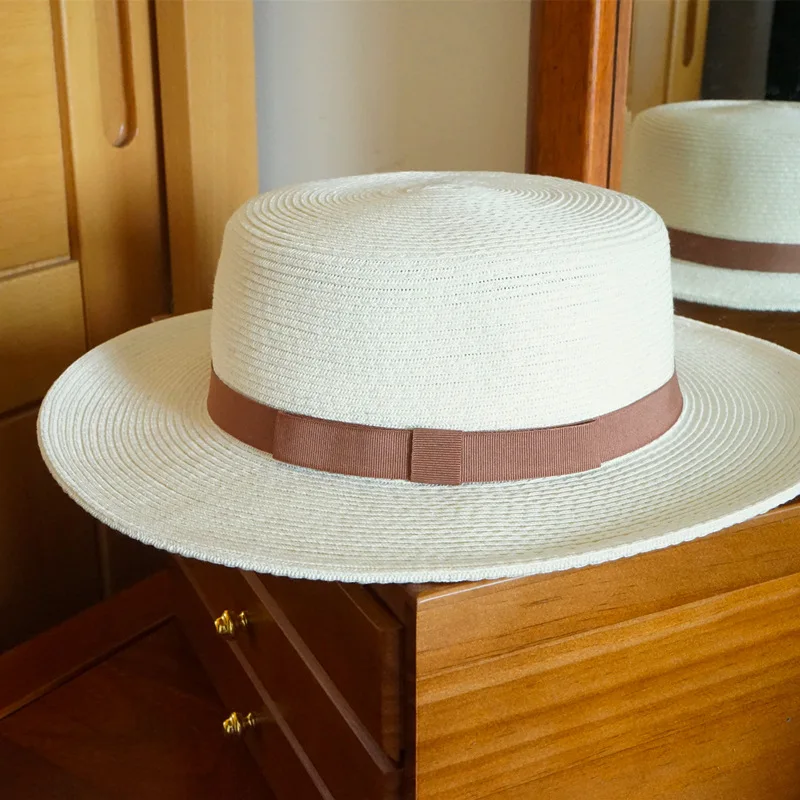 

202306-shi ins chic facebook summer Exquisite Cream White fien grass holiday street lady fedoras cap women leisure panama hat