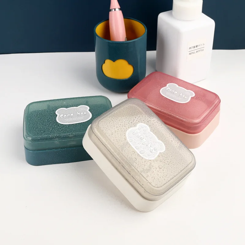 Large Portable Soap Dish with Cover, TwoLayer Drainage, Unique and