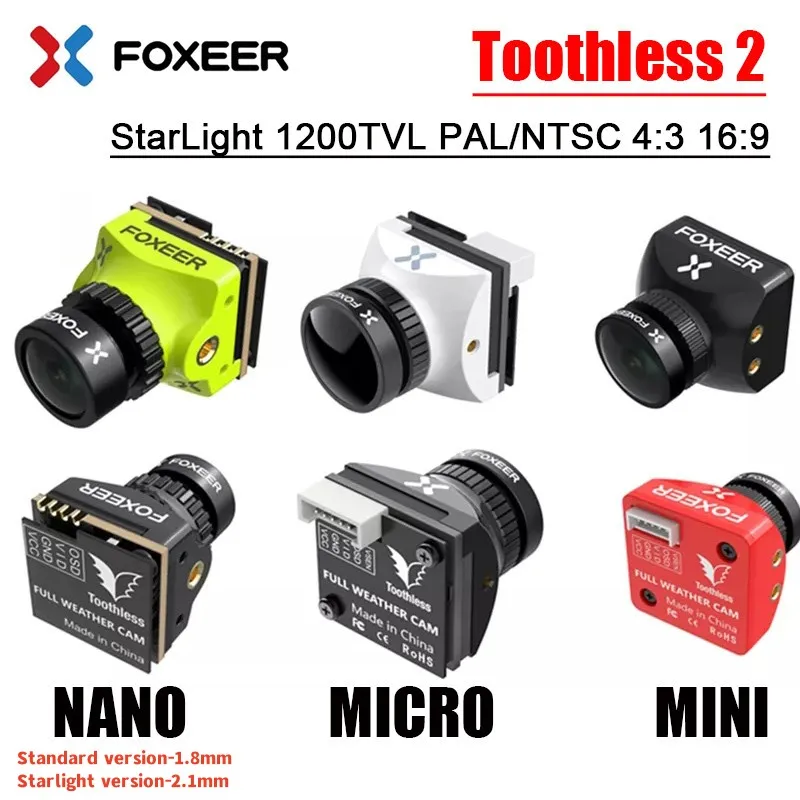 Foxeer Toothless 2 Micro/Mini/Nano Cmos 1/2 Starlight 1200Tvl Fpv Camera 4:3 16:9 Pal/Ntsc Immagine Naturale Per Fpv Rc Racing Drone