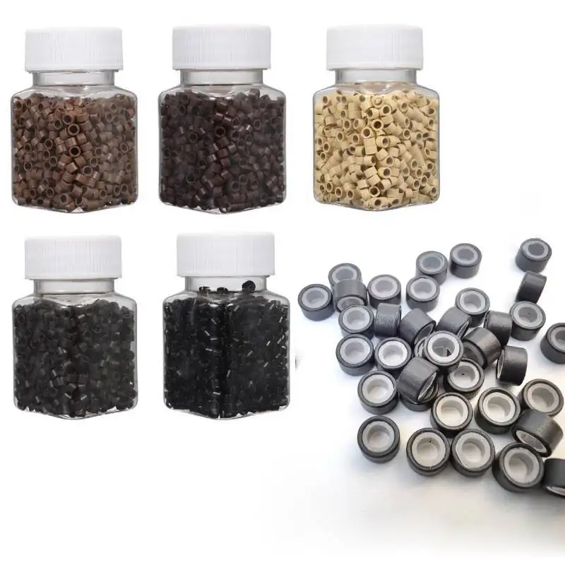 1000pcs 헤어 익스텐션을 위한 실리콘 라이닝 마이크로 비즈 전문 헤어 익스텐션 마이크로 링 비즈 헤어 익스텐션 액세서리