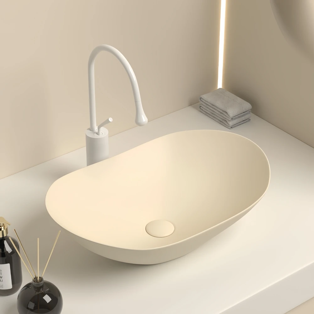 Modern Oval Ceramic Vanity Sink, 16.3"X9.8" - Elegant Bathroom Washbasin With Drainage Accessories (Faucet Not Included) 4