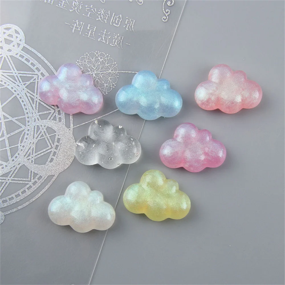20Pcs Kawaii 반짝이 구름 플랫 백 수지 카보 숑 스크랩북 Embellishments DIY 헤어 보우 센터 액세서리 전화 케이스 아트 패치