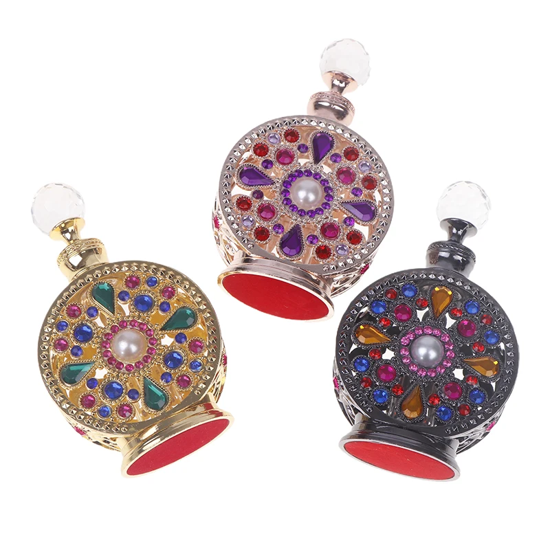 1Pc 12ML Vintage Luxury Rhinestones Glass Perfume Bottle Essential Oil Bottle Storage Portable Cosmetic Empty Vials