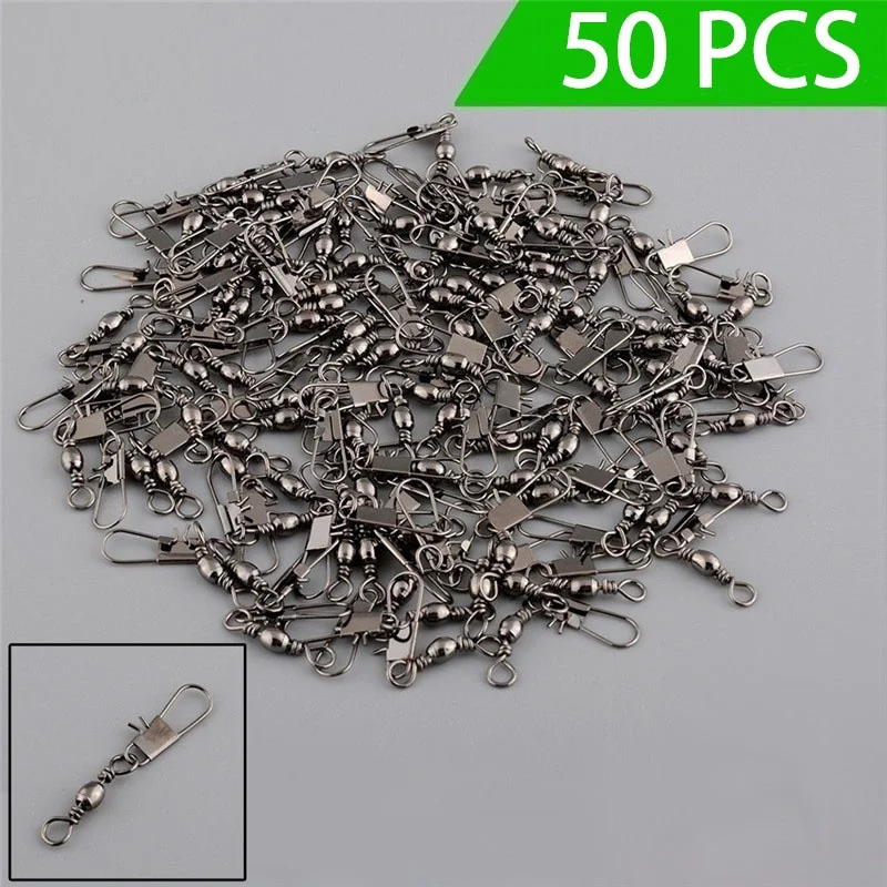 

50x Metal Bait Casting Reel Outdoor Fishing Tackle Fishinggear Brass Swivel Pin Fishing Connector Link with Interlock Snap Tool