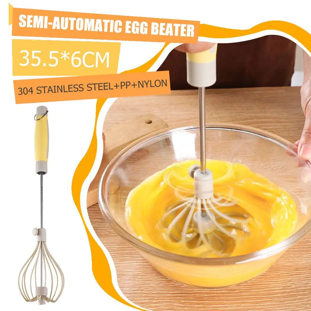 

Semi-automatic Egg Beater Stainless Steel Whisk Manual Press Type Rotary Egg Beater Self Turning Egg Stirrer Kitchen Tool