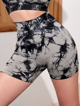 2PCS Tie Dye Butt Lifting Sexy Gym Shorts Woman Skinny Stretch High Waist Sport Shorts Casual Seamless 3