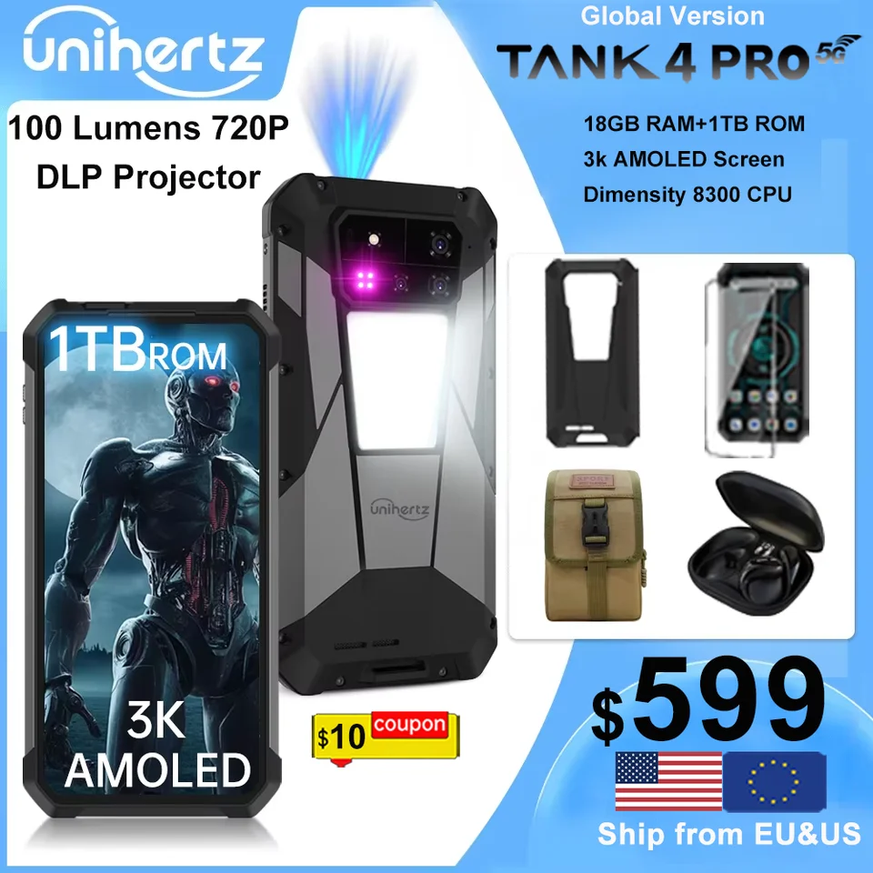 Unihertz Tank 4 pro 8849 Rugged Phone 5G AI Built-in 720P