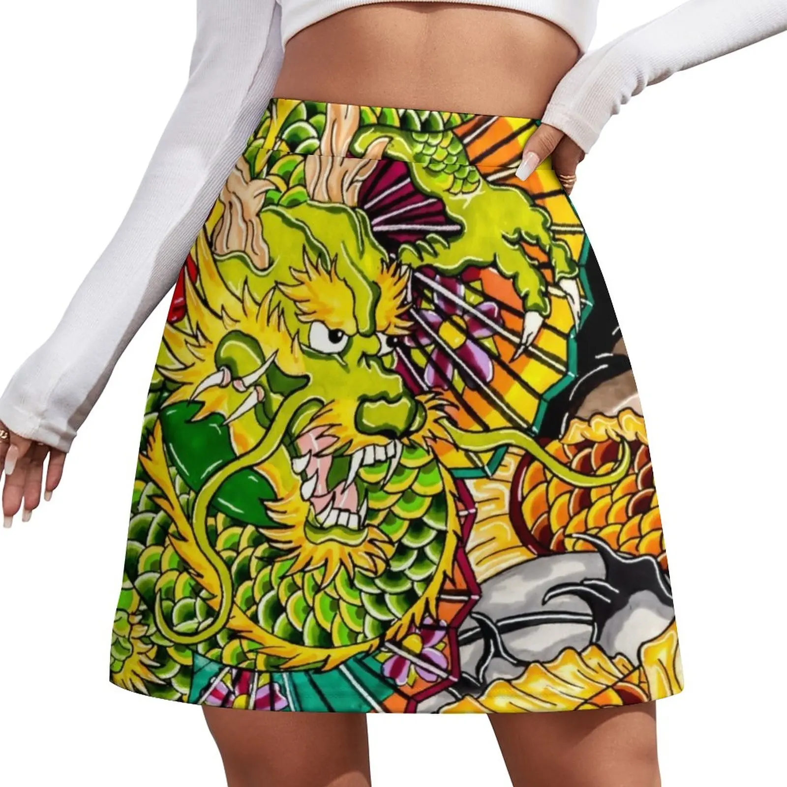 

Japanese koi fish and dragon Mini Skirt skirt for woman Kawaii