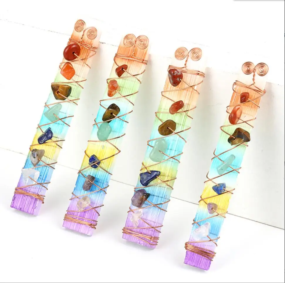 

1PC Natural Colorful Crystal Amethysts Stone Handmade Wire Wrapped Suspension Long Shaped Pendant Necklace F1713