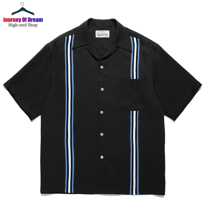 Summer 24SS Best Quality WACKO MARIA Mens Womens Striped Tape Colorblocked Cuban Neck Hawaiian Short Sleeve Shirt 3