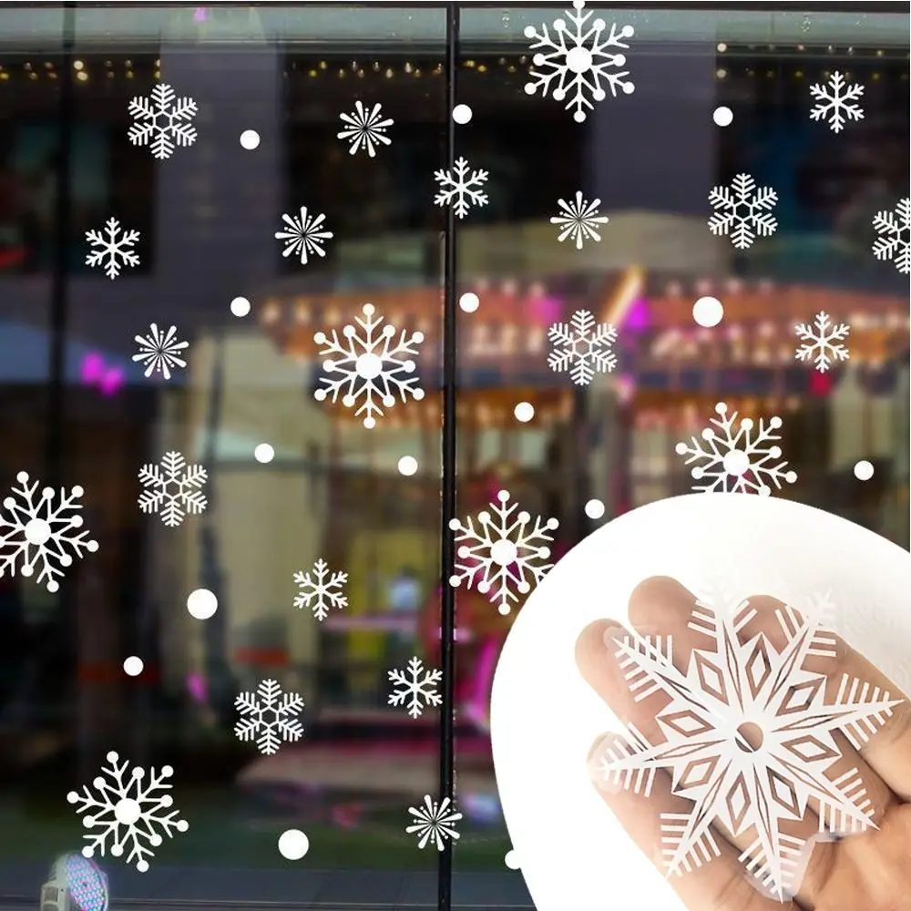 30Pcs PVC Christmas Snowflakes Sticker Electrostatic Glass Clings Glass Sticker White Snowflake Wallpaper Wall New Year