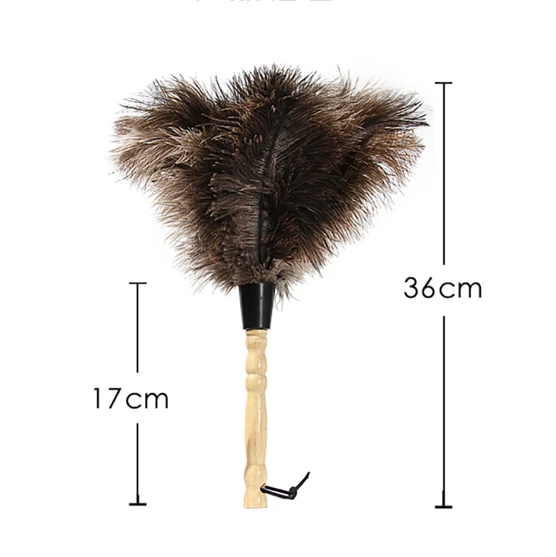 Feather Duster Wooden Handle Anti-static Dust Removal Ostrich Feather Fur Brush For Home Cleaning Tools