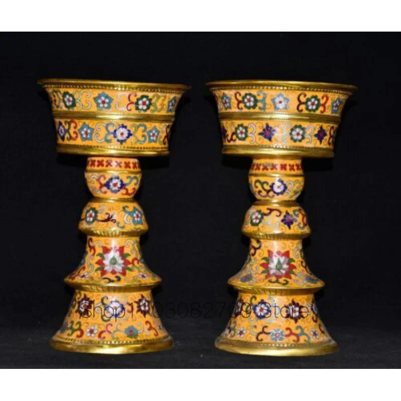 

26cm Exquisite Copper Cloisonne Enamel Lotus Candlestick Gold-Plated Candlestick