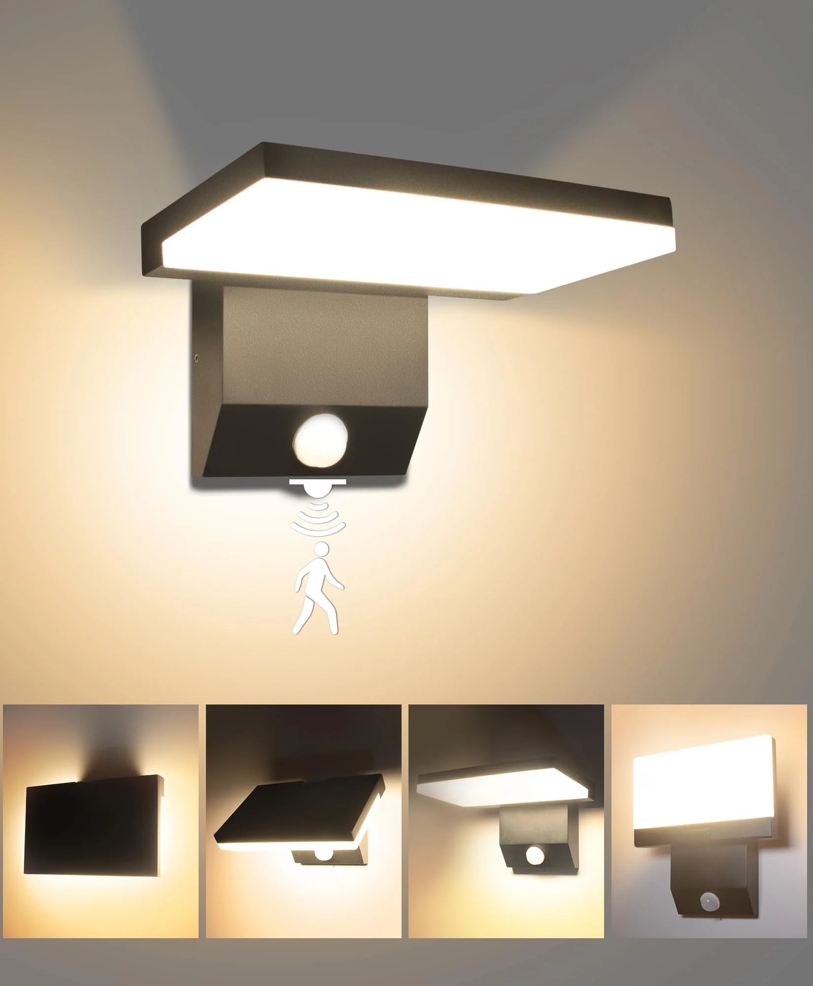 18W Motion Sensor Outdoor Wall Lights, IP65 Waterproof LED Porch Lights 3000K Foldable Patio Wall Light Fixture for House Garage