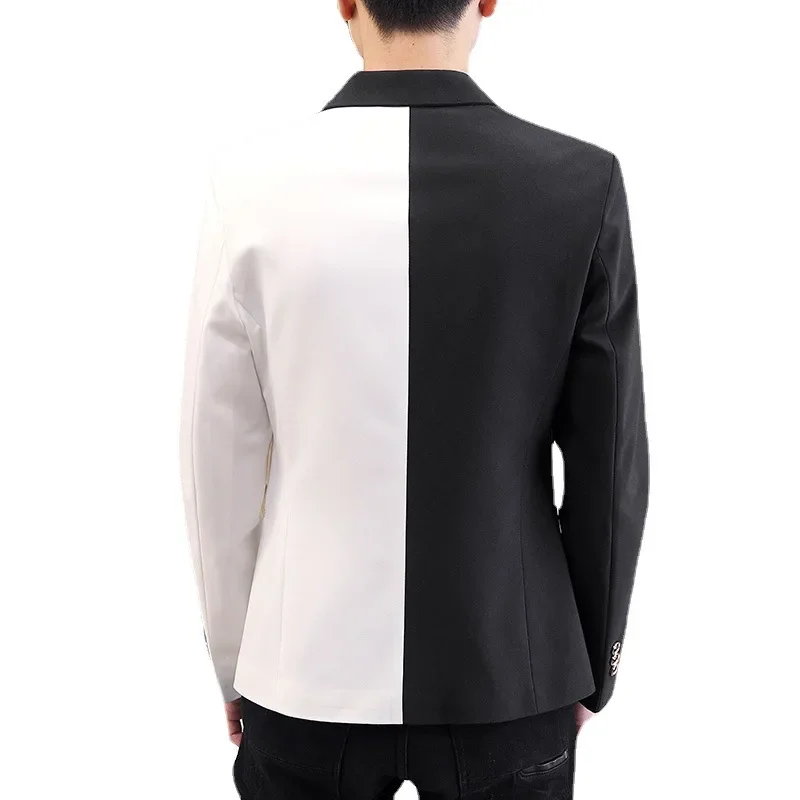 HOO Men's Fashion Colorblock blazer Youth Autumn Casual Dual-Color Patchwork Trendy Handsome