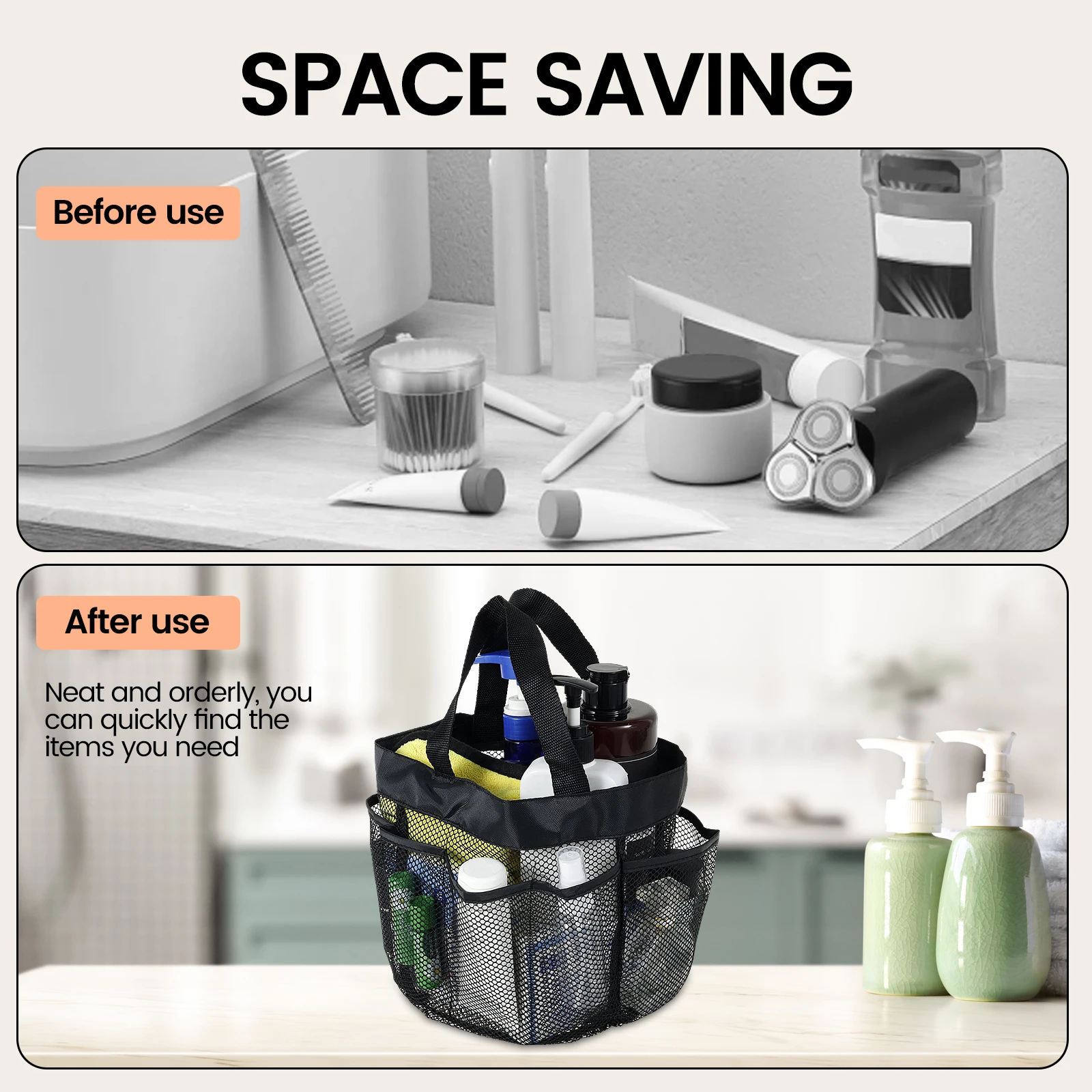 Mesh Portable Shower Caddy Bag for Bathroom Outdoor Camping