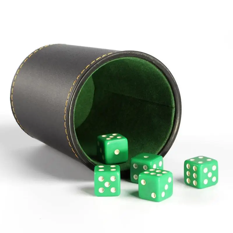 

Dice Cup Set With 5 6-sided Dices High-Quality PU Leather Stable Sturdy Comfortable Noise Abatement Dice Cup Set For Table Game