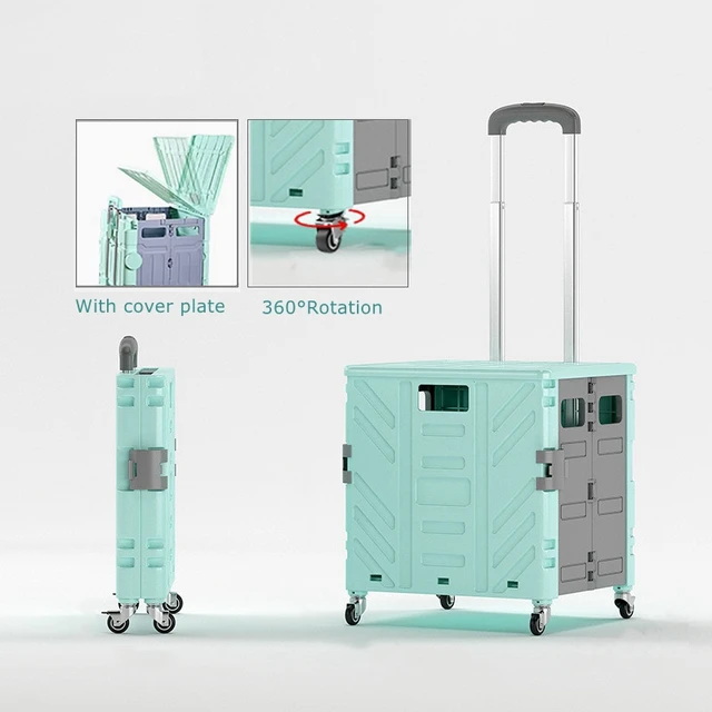 Hordozható Összecsukható Otthoni Használat Élelmiszerbolt Kosár 50L Kemping Piknik Kocsi Karton Karral 4 Kerekek Kis