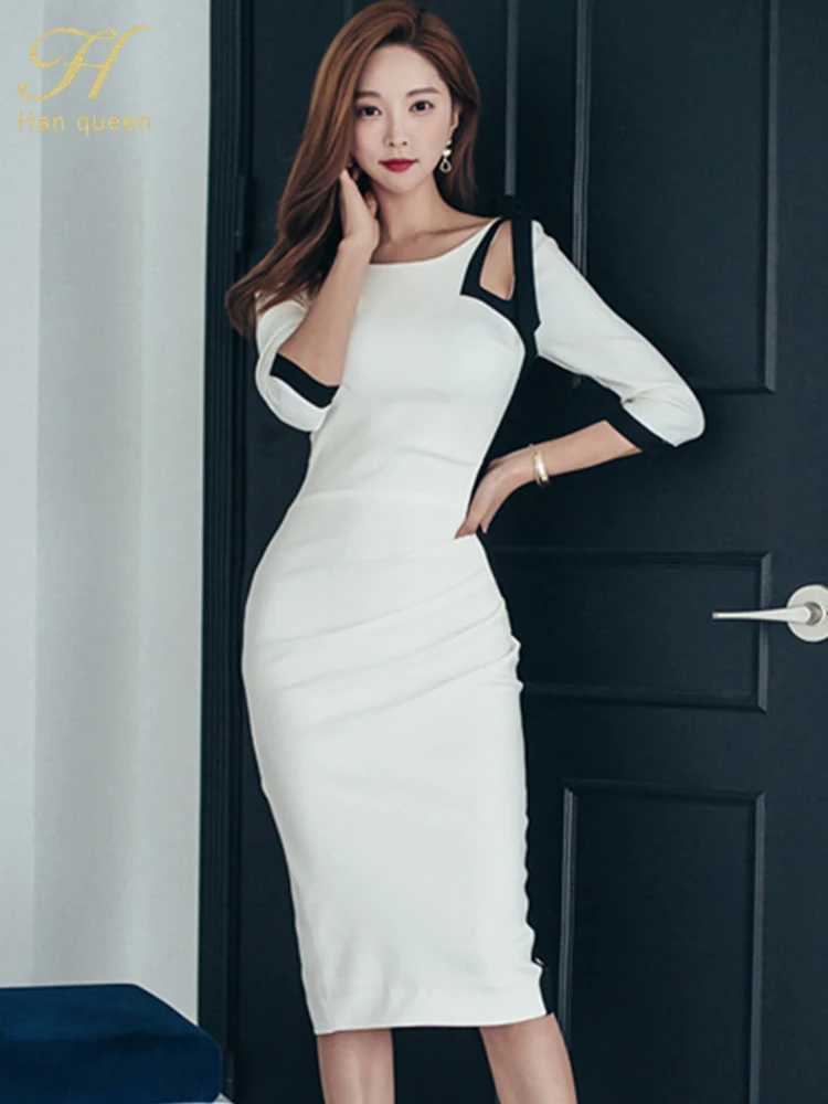 H-Han-Queen-Sexy-Contrast-Color-Hollow-Out-Bow-Cut-Out-Backless-Pencil ...