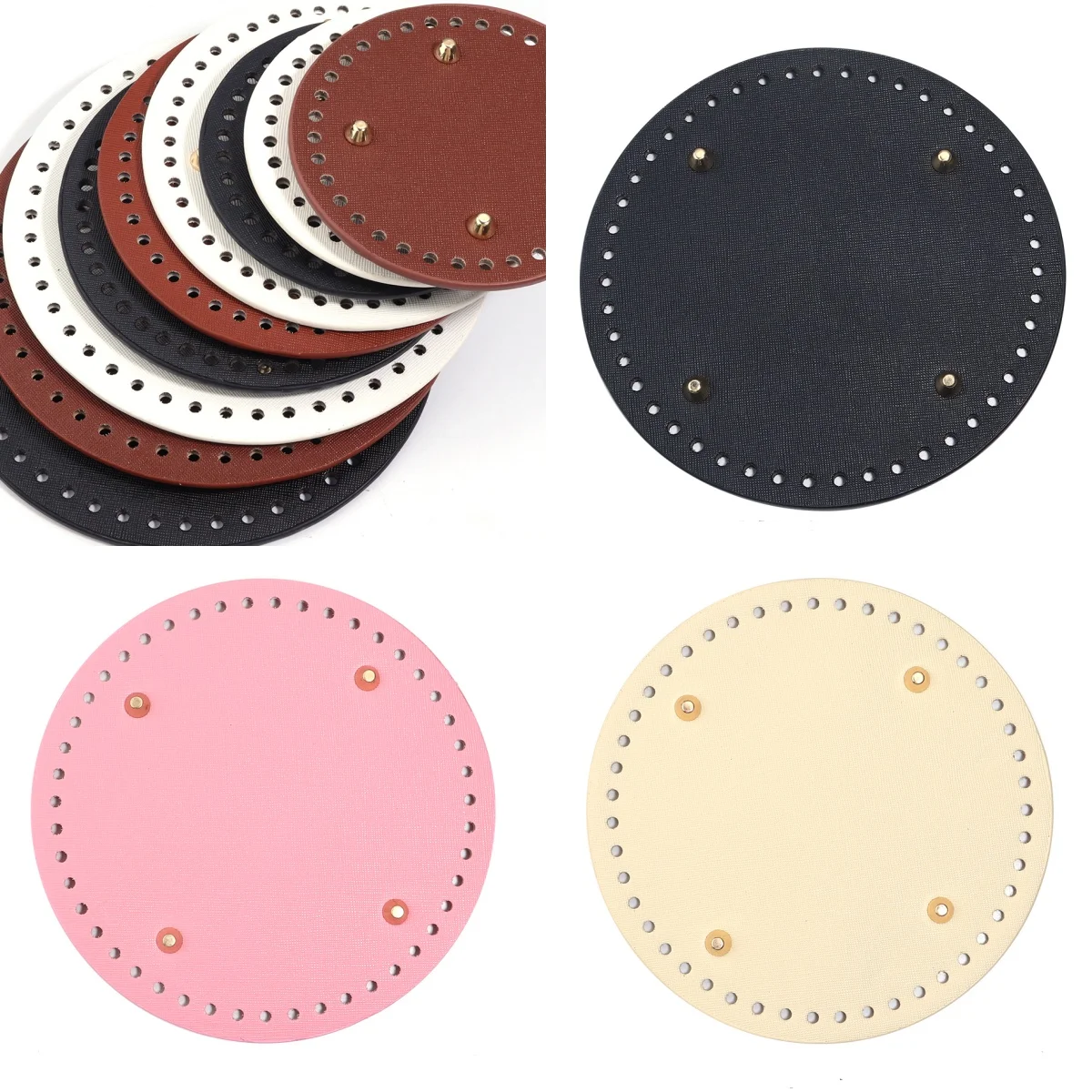 1pc/lot 12/15/18cm Round PU Leather Bag Bottom Hand-woven Bag Rivets Baseplate For DIY Handbag Cushion Pad Base Accessories