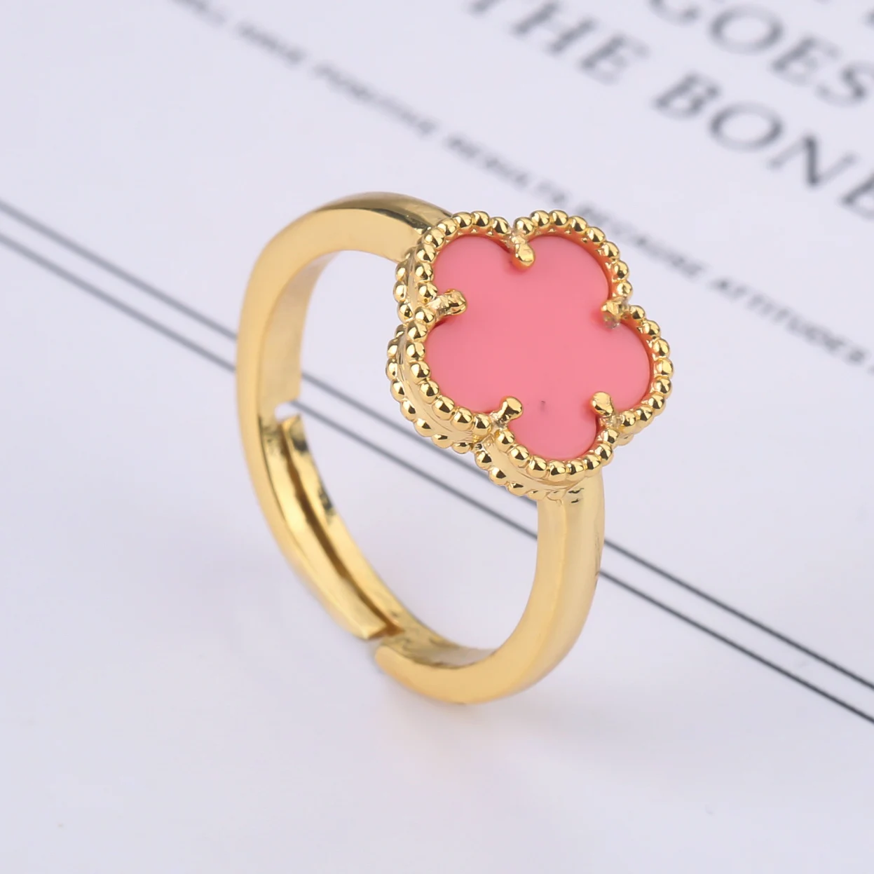 9-Color Minimalist Shell Natural Stone Plant Flower Ring With Adjustable Opening For Women's Luxurious Temperament natural stone ring