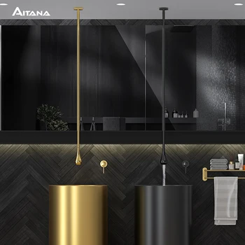 Rubinetto da bagno di lusso in ottone nero di fascia alta, design a soffitto, rubinetto per lavabo e vasca da bagno a doppio foro freddo e caldo con maniglia singola 1