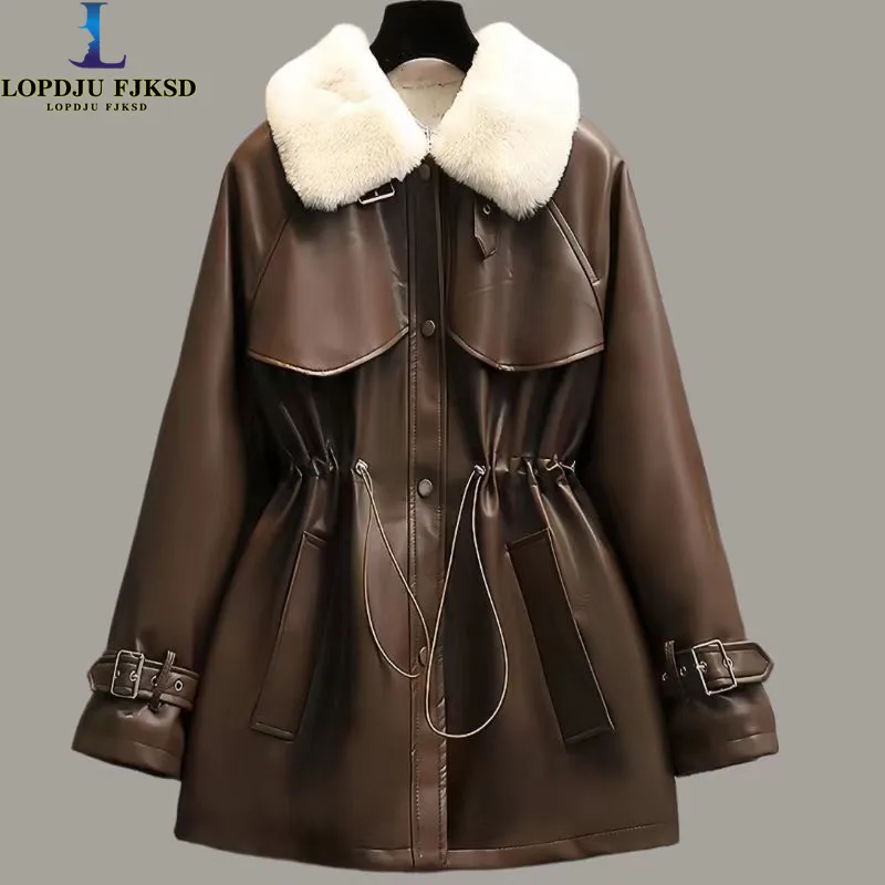 leather-coats-with-fur-collar-for-women-adjustable-waist-overcoat-female-clothing-long-lamb-fur-jacket-new-autumn-winter