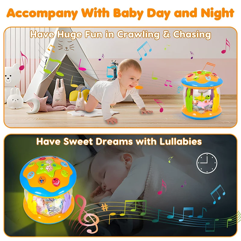 Baby 4 in 1 Tummy Time Crawling Toy Early Learning Sea Animals Sensory Toy Light Up Musical Projector for Infant Toddler Gifts 6