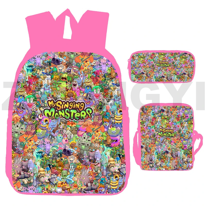 Trend Student My Singing Monsters Game Bookbag Zaino Per Laptop Da Donna 3 In 1 Set Cartoon My Singing Monsters Zaini Per Ragazze
